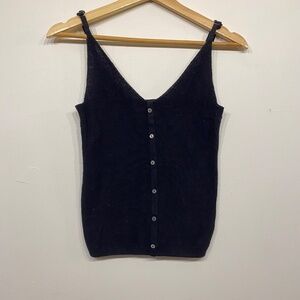 One Grey Day Black Button Front Knit V-Neck Tank Top XS